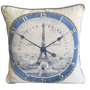 Paris Eiffel Tower Clock‎ Accent Throw Pillow with Down Insert 20"